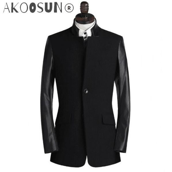 men's jackets winter brand mens stand collar single breasted black business casual fashion jacket men woolen stitching leather suit coa, Black;brown
men's jackets winter brand mens stand collar single breasted black business casual fashion jacket men woolen stitching leather suit coa, Black;brown