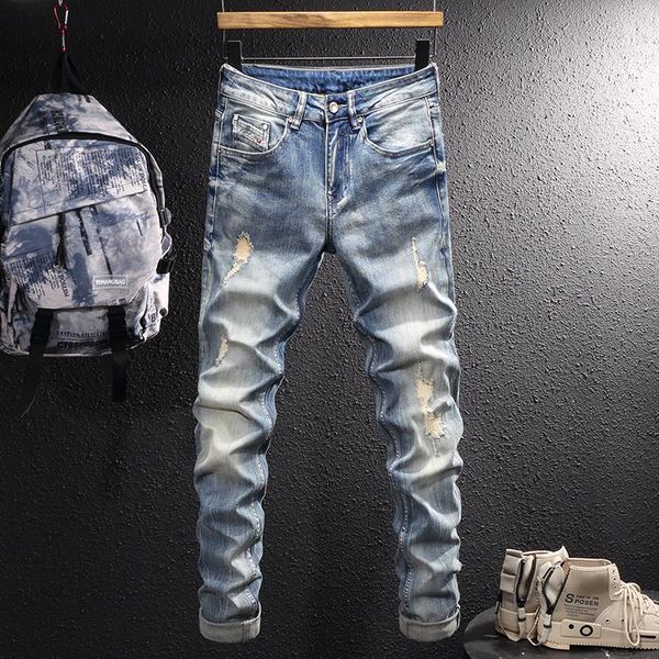 men's jeans street style fashion men retro blue slim fit destroyed hole ripped patchwork vintage designer casual denim pants
men's jeans street style fashion men retro blue slim fit destroyed hole ripped patchwork vintage designer casual denim pants