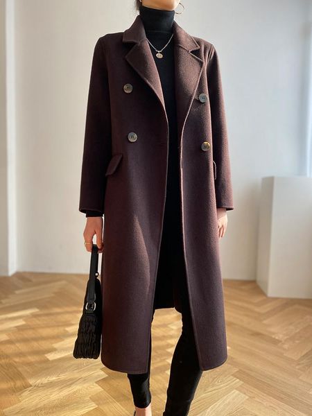 women's wool & blends double-sided cashmere coat high-grade grey suit collar double breasted knee length high count, Black
women's wool & blends double-sided cashmere coat high-grade grey suit collar double breasted knee length high count, Black
