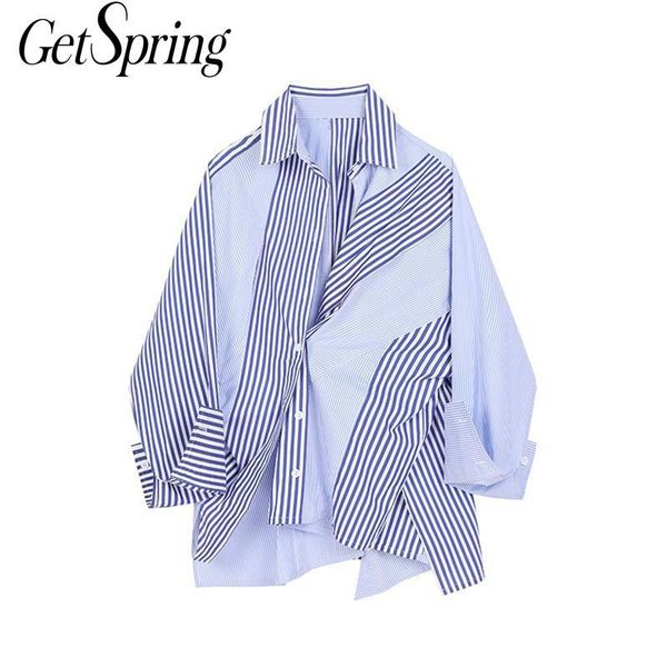 women's blouses & shirts getspring women blouse striped shirt irregular stitching long sleeve autumn 2021, White
women's blouses & shirts getspring women blouse striped shirt irregular stitching long sleeve autumn 2021, White