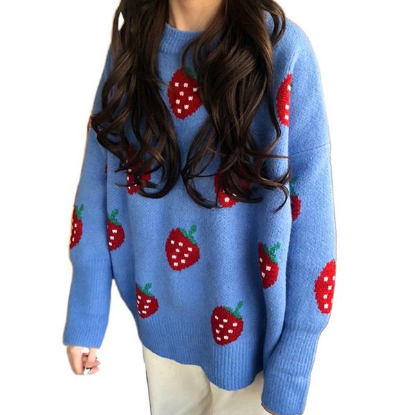 women's sweaters 2021 autumn korean women sweet strawberry knitting jacquard weave loose pullover round neck long sleeve sweater, White;black
women's sweaters 2021 autumn korean women sweet strawberry knitting jacquard weave loose pullover round neck long sleeve sweater, White;black