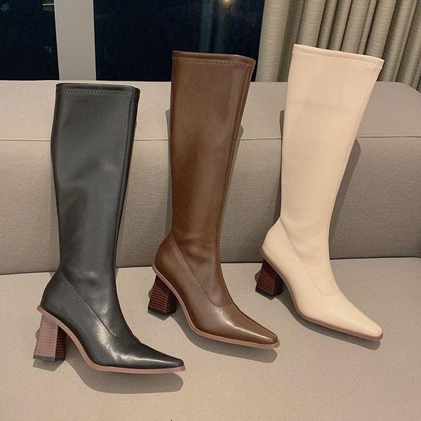 boots elegant women's knee high with square toe leather and nude heel long heels ankle female 2021, Black
boots elegant women's knee high with square toe leather and nude heel long heels ankle female 2021, Black