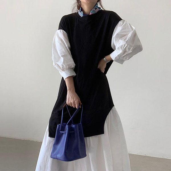 casual dresses women fashion autumn 2021 fake two pieces round neck waist puff sleeve mid-calf female tide u218, Black;gray
casual dresses women fashion autumn 2021 fake two pieces round neck waist puff sleeve mid-calf female tide u218, Black;gray