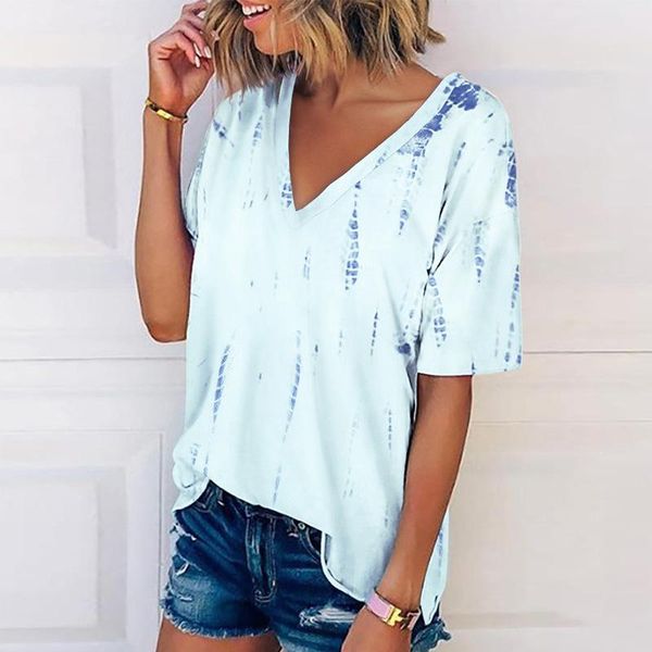 women's t-shirt summer loose casual v-neck slim short-sleeved polyester tie-dye printing plus size streetwear, White
women's t-shirt summer loose casual v-neck slim short-sleeved polyester tie-dye printing plus size streetwear, White