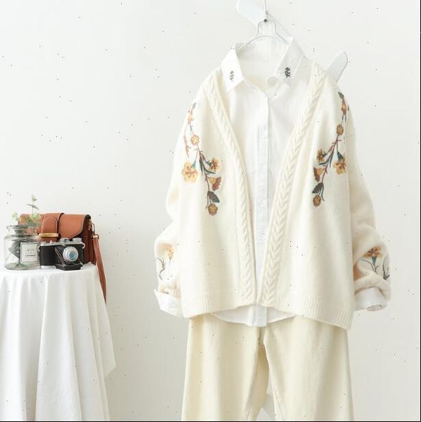 mori women sweater girl autumn v neck flower embroidery long sleeve cardigan knit coat, White;black
mori women sweater girl autumn v neck flower embroidery long sleeve cardigan knit coat, White;black
