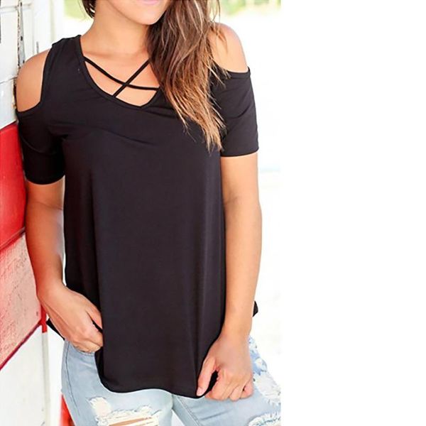 women's t-shirt summer women v-neck casual cross bandage solid color hollow out expose shoudler loose shirt, White
women's t-shirt summer women v-neck casual cross bandage solid color hollow out expose shoudler loose shirt, White