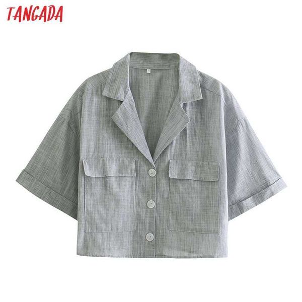 tangada women retro gray notched collar crop shirt short sleeve summer chic female shirt qd27 210609, White
tangada women retro gray notched collar crop shirt short sleeve summer chic female shirt qd27 210609, White