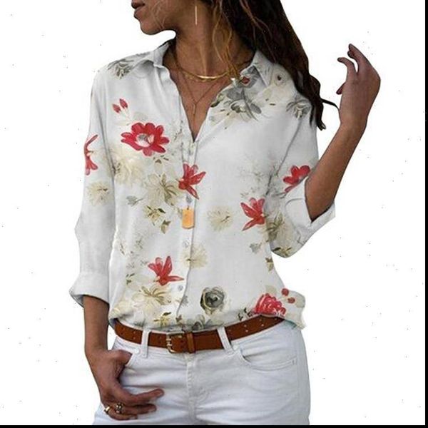 women shirts large size womens loose shirt v neck printed long sleeve blouse fashion elegant drop, White
