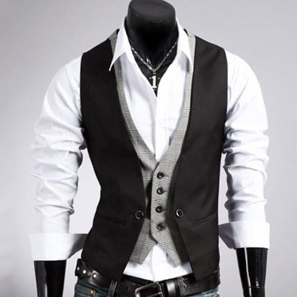men's vests men formal waistcoat vest business solid color single button gilet fake two-pieces v neck casual slim chalecos para hombre, Black;white
men's vests men formal waistcoat vest business solid color single button gilet fake two-pieces v neck casual slim chalecos para hombre, Black;white
