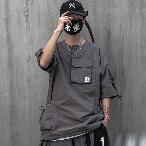 men's t-shirts men japanese streetwear techwear tees 2021 fashion pockets, White;black
men's t-shirts men japanese streetwear techwear tees 2021 fashion pockets, White;black