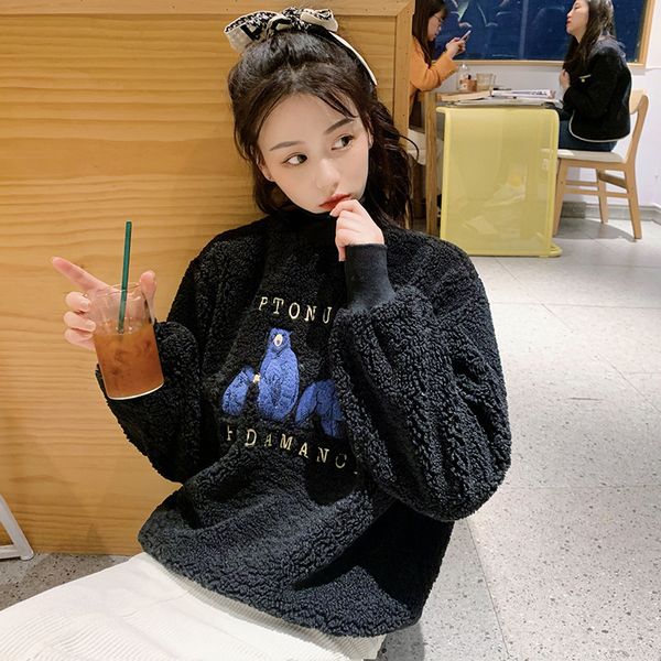imitation cashmere japanese and korean women's embroidered plush thickened high collar sweater loose lamb wool tide, Blue;black
imitation cashmere japanese and korean women's embroidered plush thickened high collar sweater loose lamb wool tide, Blue;black