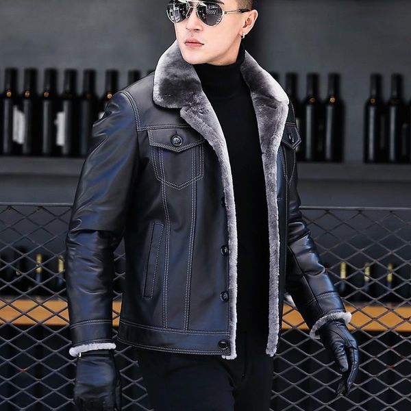 men's leather & faux genuine jacket autumn winter sheepskin jackets real fur coat chaqueta cuero hombre 2418 kj798, Black
men's leather & faux genuine jacket autumn winter sheepskin jackets real fur coat chaqueta cuero hombre 2418 kj798, Black
