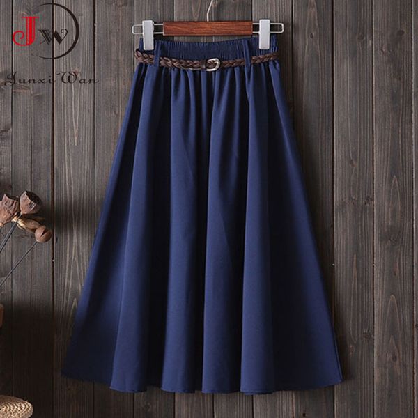 women preppy style summer skirt casual a-line solid with belt mid-length fashion elegant chic girls midi skirts saias 210510, Black
women preppy style summer skirt casual a-line solid with belt mid-length fashion elegant chic girls midi skirts saias 210510, Black