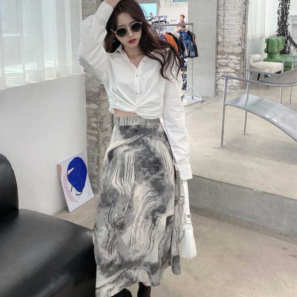 spring 2 pieces sets women chic white turn down collar long sleeve blouse+high waist tie dye print chiffon skirt 210526
spring 2 pieces sets women chic white turn down collar long sleeve blouse+high waist tie dye print chiffon skirt 210526