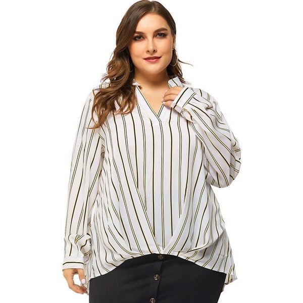 women's blouses & shirts women office lady elegant stripe v-neck pullover loose blouse 2021 autumn temperament plus size, White
women's blouses & shirts women office lady elegant stripe v-neck pullover loose blouse 2021 autumn temperament plus size, White