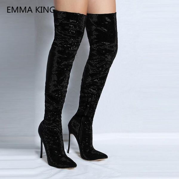 boots elastic sock thigh high women pointed toe full crystal studded stiletto heels over the knee woman shoe, Black
boots elastic sock thigh high women pointed toe full crystal studded stiletto heels over the knee woman shoe, Black