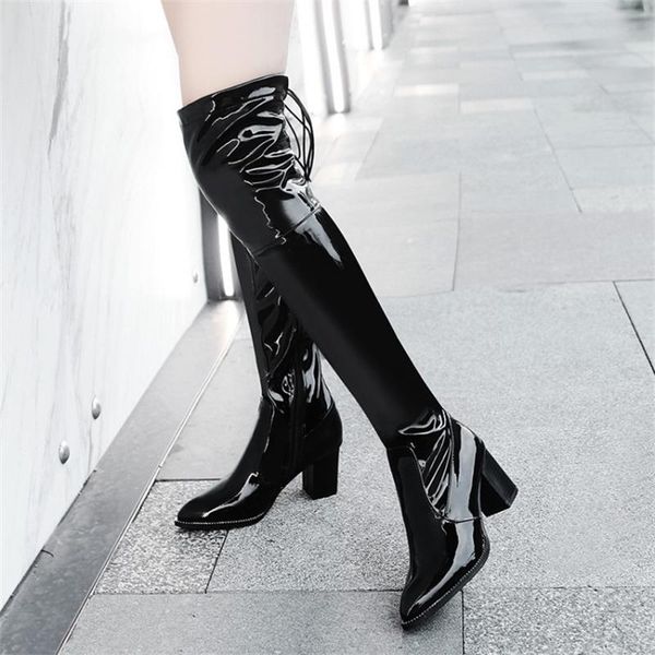 boots leather women's patent over the knee large size 40-48 high heel pointed shoe factory, Black
boots leather women's patent over the knee large size 40-48 high heel pointed shoe factory, Black