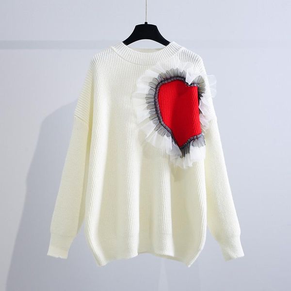 women's sweaters lace stitching love sweater women autumn and winter wear 2021 korean style loose pullover round neck knitted top, White;black
women's sweaters lace stitching love sweater women autumn and winter wear 2021 korean style loose pullover round neck knitted top, White;black