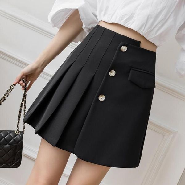skirts chic asymmetrical high waist pleated mini skirt women solid color button summer office lady fashionable short, Black
skirts chic asymmetrical high waist pleated mini skirt women solid color button summer office lady fashionable short, Black