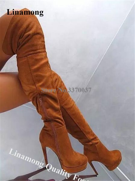 boots linamong women round toe suede leather high platform over knee brown slim stiletto heel long dress heels, Black
boots linamong women round toe suede leather high platform over knee brown slim stiletto heel long dress heels, Black