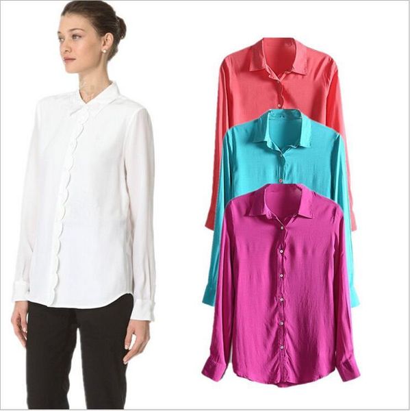 women's blouses & shirts arrival fashion clothing long sleeve wave spring for women casual slim solid color wholesale, White
women's blouses & shirts arrival fashion clothing long sleeve wave spring for women casual slim solid color wholesale, White