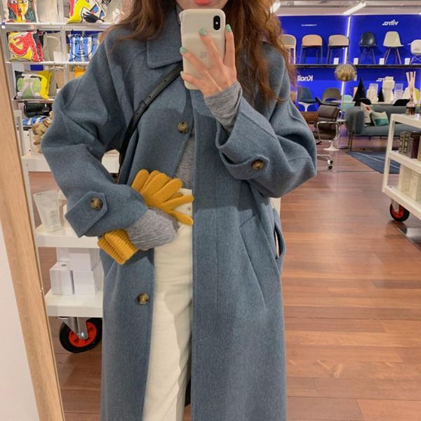 women's wool & blends blue loose medium length thickened woolen coat autumn winter 2021 british warm rac, Black
women's wool & blends blue loose medium length thickened woolen coat autumn winter 2021 british warm rac, Black