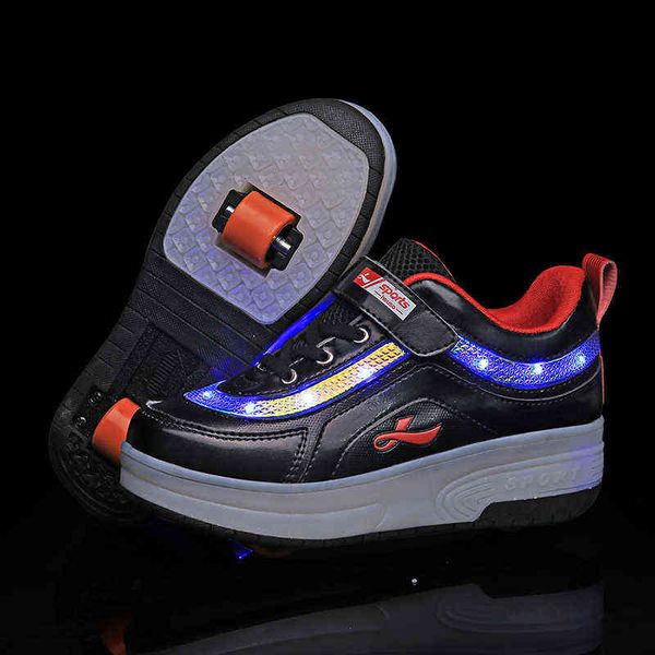 children two wheels luminous glowing sneakers black pink led light roller skate shoes kids led shoes boys girls usb charging g1210, Black;red
children two wheels luminous glowing sneakers black pink led light roller skate shoes kids led shoes boys girls usb charging g1210, Black;red