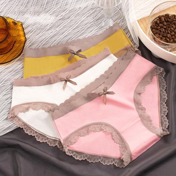 women's panties 2pcs cotton seamless underwear lace briefs solid color bow underpants skin-friendly breathable undies, Black;pink
women's panties 2pcs cotton seamless underwear lace briefs solid color bow underpants skin-friendly breathable undies, Black;pink