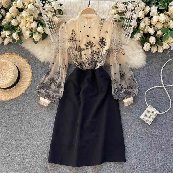 women fashion embroidery perspective mesh stand collar long sleeve high waist slimming stitching dress elegant vestidos r466 210527, Black;gray
women fashion embroidery perspective mesh stand collar long sleeve high waist slimming stitching dress elegant vestidos r466 210527, Black;gray