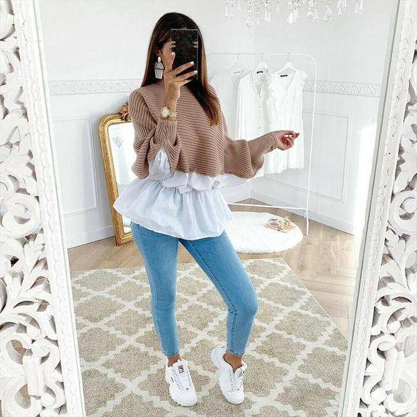 fashion womens long sleeve patchwork sweaters pullover ladies casual loose sweater blouse, White;black
fashion womens long sleeve patchwork sweaters pullover ladies casual loose sweater blouse, White;black