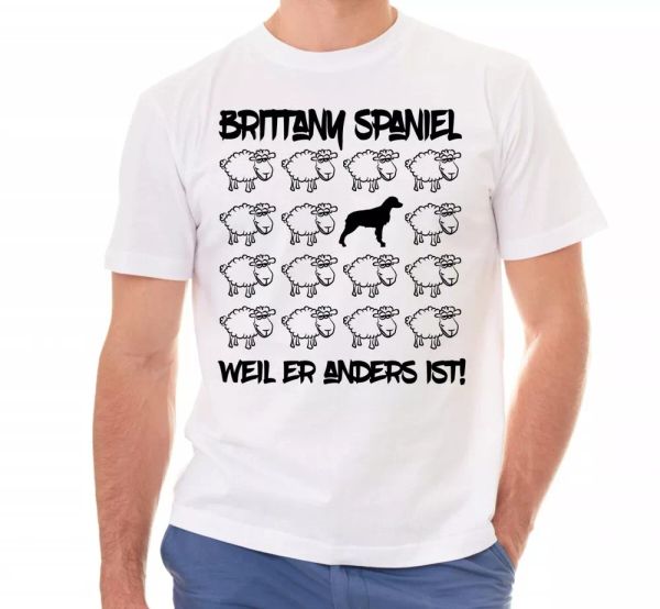 brittany spaniel t-shirt black sheep men dog dog motif, White;black