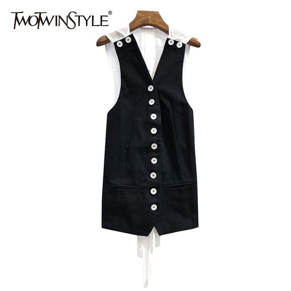 white patchwork bowknot vest for women v neck sleeveless casual loose long coat female fashion clothing 210524, Black;white
white patchwork bowknot vest for women v neck sleeveless casual loose long coat female fashion clothing 210524, Black;white
