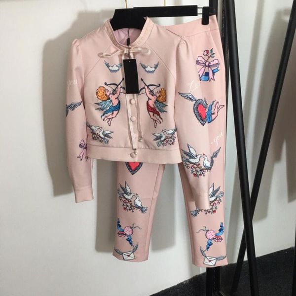 autumn clothes women fashion bow jacket casual coat printed pink pants set women's two piece, White
autumn clothes women fashion bow jacket casual coat printed pink pants set women's two piece, White
