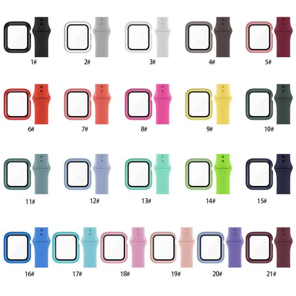 Image of Glass Case + Strap For Apple Watch band 44mm 40mm 38mm 42mm 40mm 44mm 41mm 45mm Silicone smartwatch watchband bracelet iWatch 3 4 5 6 7 se