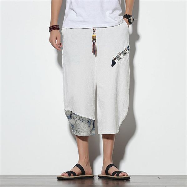 cotton linen baggy women pant wide leg crotch hip hop bloomers mens calf length cross trousers streetwear, Black 
cotton linen baggy women pant wide leg crotch hip hop bloomers mens calf length cross trousers streetwear, Black