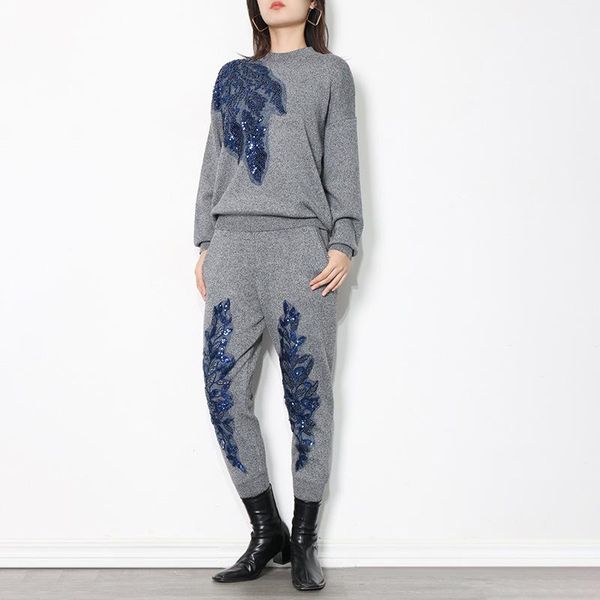 women's two piece pants 2021 autumn winter suit solid o-neck pullover sweater sequins spliced casual long womens suits donsignet, White
women's two piece pants 2021 autumn winter suit solid o-neck pullover sweater sequins spliced casual long womens suits donsignet, White