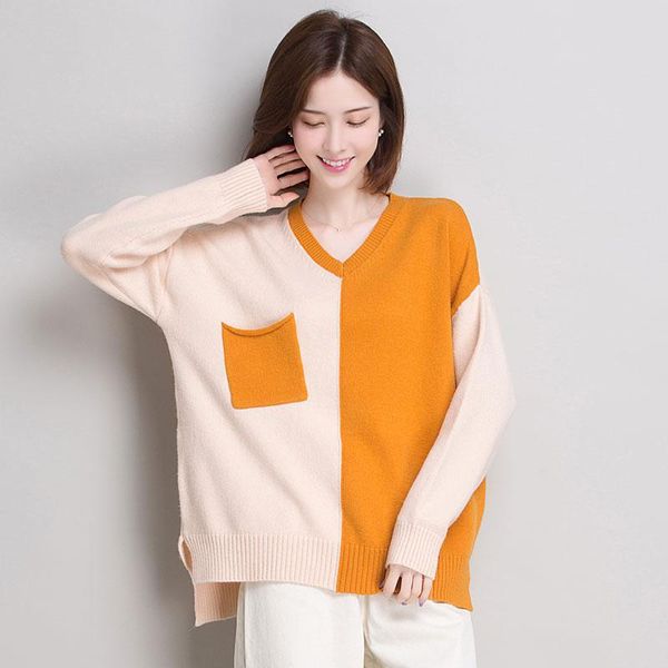 women's sweaters women oversized loose sweater v-neck knitted pullover 2021 autumn winter long sleeve female patchwork colors warm pull, White;black
women's sweaters women oversized loose sweater v-neck knitted pullover 2021 autumn winter long sleeve female patchwork colors warm pull, White;black