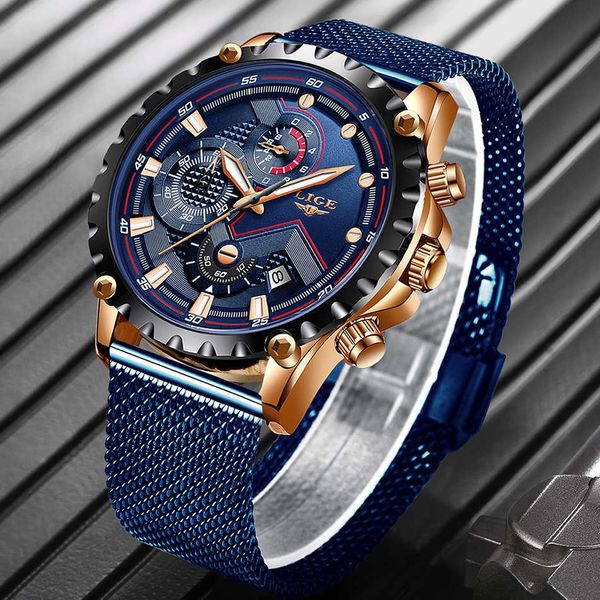 

lige fashion blue mens watches brand luxruy male sport waterproof watch for men business quartz clock relogio masculino 210527, Slivery;brown