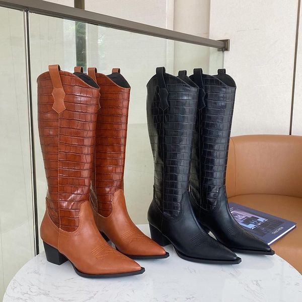 boots 2021 retro women western cowboy knee high vintage brown 8cm chunky heels knight quality lady long, Black
boots 2021 retro women western cowboy knee high vintage brown 8cm chunky heels knight quality lady long, Black