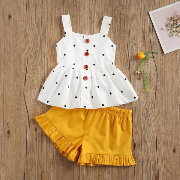 clothing sets summer born baby girls 2-piece outfit set sleeveless polka dot button ruffle and shorts for kids, White
clothing sets summer born baby girls 2-piece outfit set sleeveless polka dot button ruffle and shorts for kids, White