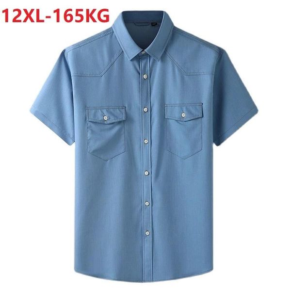 men's casual shirts summer large size men denim shirt short sleeve high street cotton oversize 10xl 12xl 11xl pockets cow boy loose 66, White;black 
men's casual shirts summer large size men denim shirt short sleeve high street cotton oversize 10xl 12xl 11xl pockets cow boy loose 66, White;black