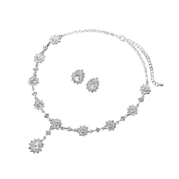set of beautiful bridal crystal ear stud necklace environmental protection alloy jewelry pendant necklaces, Silver
set of beautiful bridal crystal ear stud necklace environmental protection alloy jewelry pendant necklaces, Silver