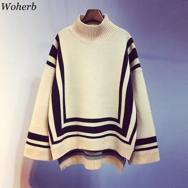 women's sweaters woherb 2021 winter striped pullovers oversized women knitted turtleneck long sleeve sweater female loose knitwear muje, White;black
women's sweaters woherb 2021 winter striped pullovers oversized women knitted turtleneck long sleeve sweater female loose knitwear muje, White;black