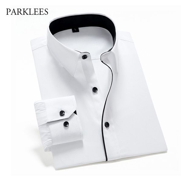 white shirts men spirng autumn long sleeve mens shirt slim solid camisas work business wedding twill chemise homme oversize 210524, White;black
white shirts men spirng autumn long sleeve mens shirt slim solid camisas work business wedding twill chemise homme oversize 210524, White;black