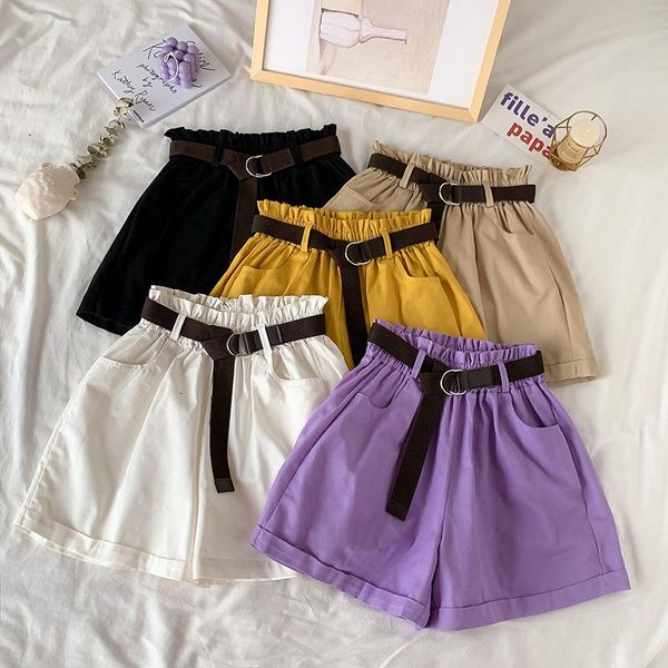 women's shorts zoki sweet elegant women high waist casual solid wide leg loose cotton belt korean short pants fashion summer 2021, White;black
women's shorts zoki sweet elegant women high waist casual solid wide leg loose cotton belt korean short pants fashion summer 2021, White;black