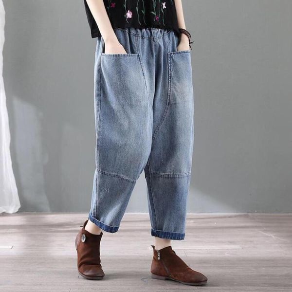 women's jeans autumn vintage street cotton bleached denim harem pants loose baggy elastic waist multi-pocket clothes w2679, Blue
women's jeans autumn vintage street cotton bleached denim harem pants loose baggy elastic waist multi-pocket clothes w2679, Blue