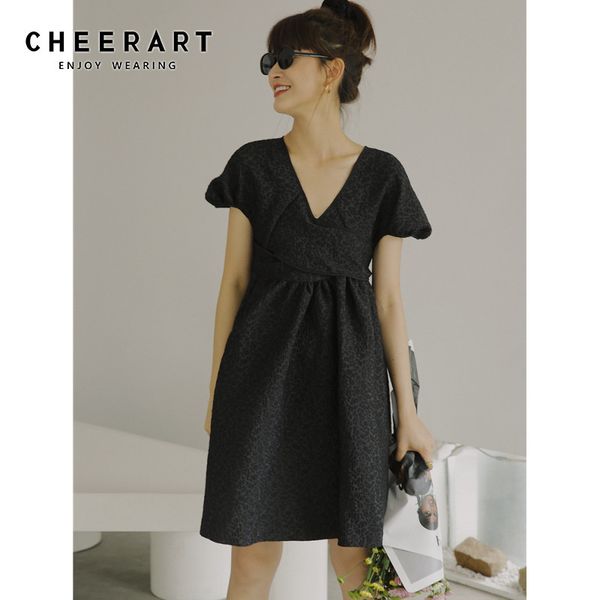 jacquard v neck short sleeve summer dress open back ball gown mini bow tie black vintage 210427, Black;gray
jacquard v neck short sleeve summer dress open back ball gown mini bow tie black vintage 210427, Black;gray