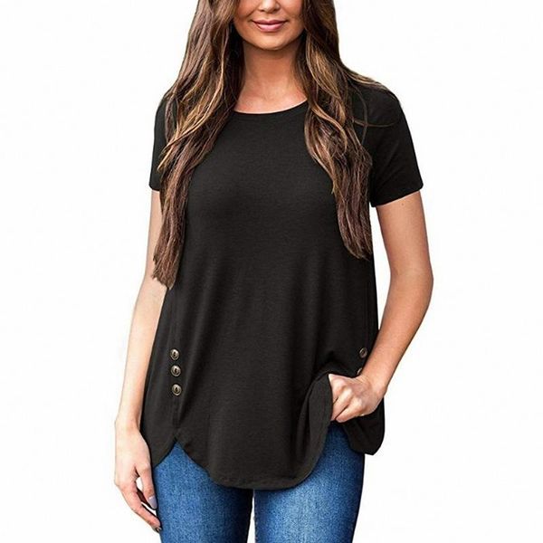 women's t-shirt summer round neck button loose casual short sleeve black s size, White
women's t-shirt summer round neck button loose casual short sleeve black s size, White