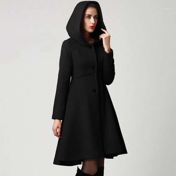 women's wool & blends fashion winter autumn women coat long sleeve solid belted loose warm woolen jacket hooded outerwear, Black
women's wool & blends fashion winter autumn women coat long sleeve solid belted loose warm woolen jacket hooded outerwear, Black