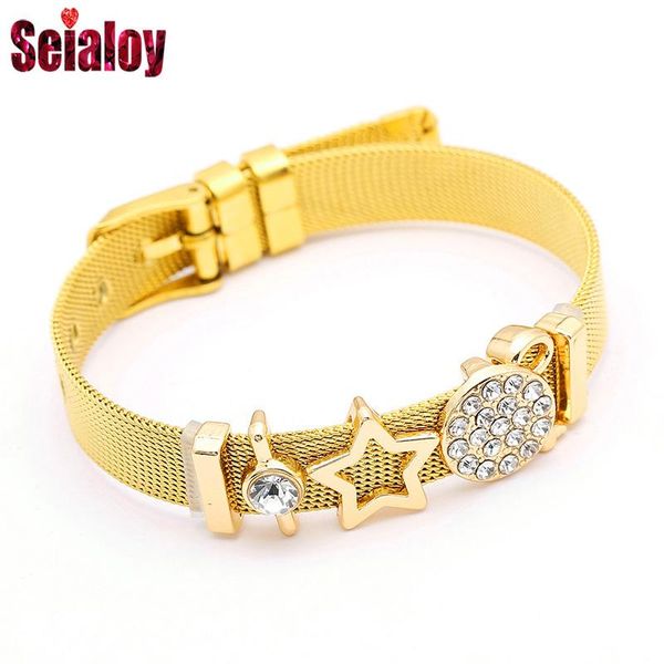 charm bracelets seialoy stainless steel mesh watch belt for woman men original gold crystal star key bracelet bangles, Golden;silver
charm bracelets seialoy stainless steel mesh watch belt for woman men original gold crystal star key bracelet bangles, Golden;silver